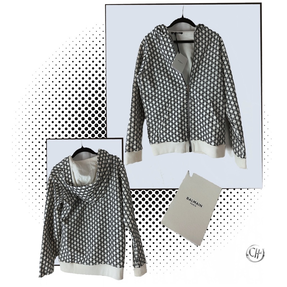 Balmain Monochrome Geometric Hoodie